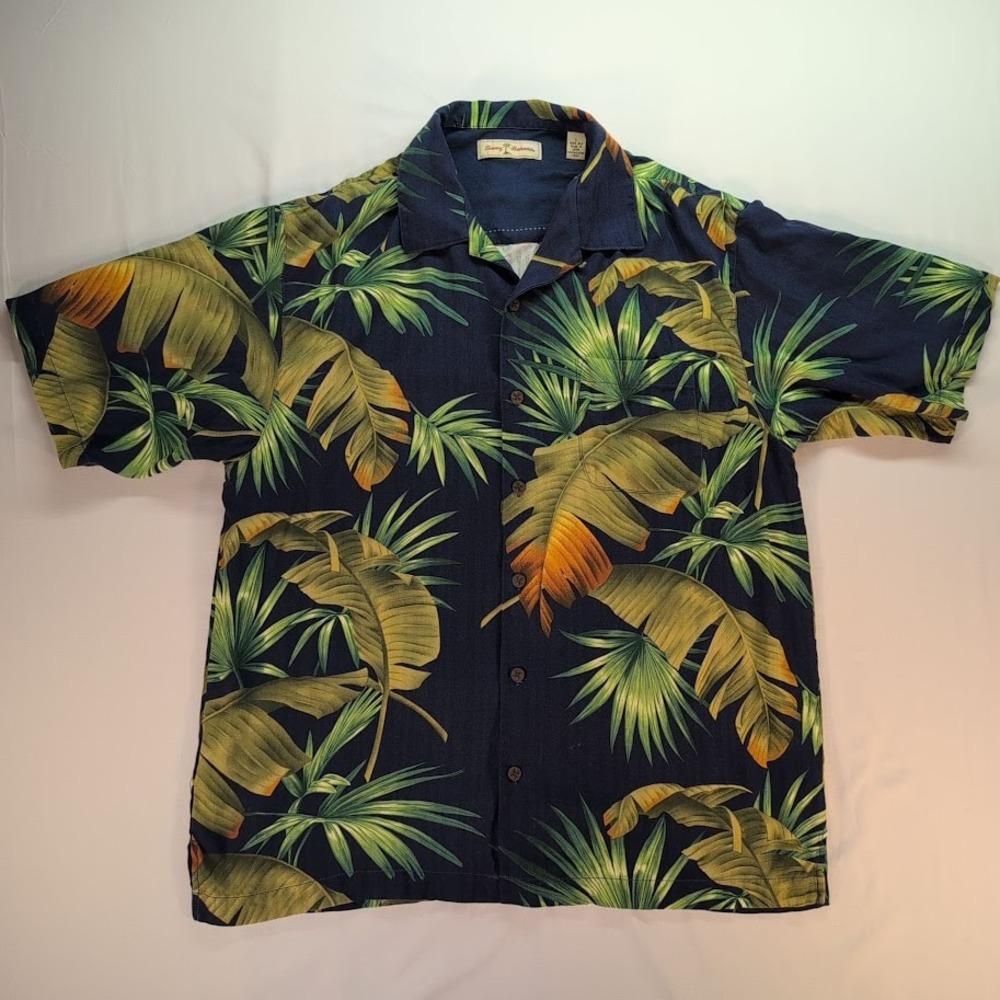 Tommy Bahama Mens Large 100% Silk Hawaiian Camp Shirt Tropical Floral